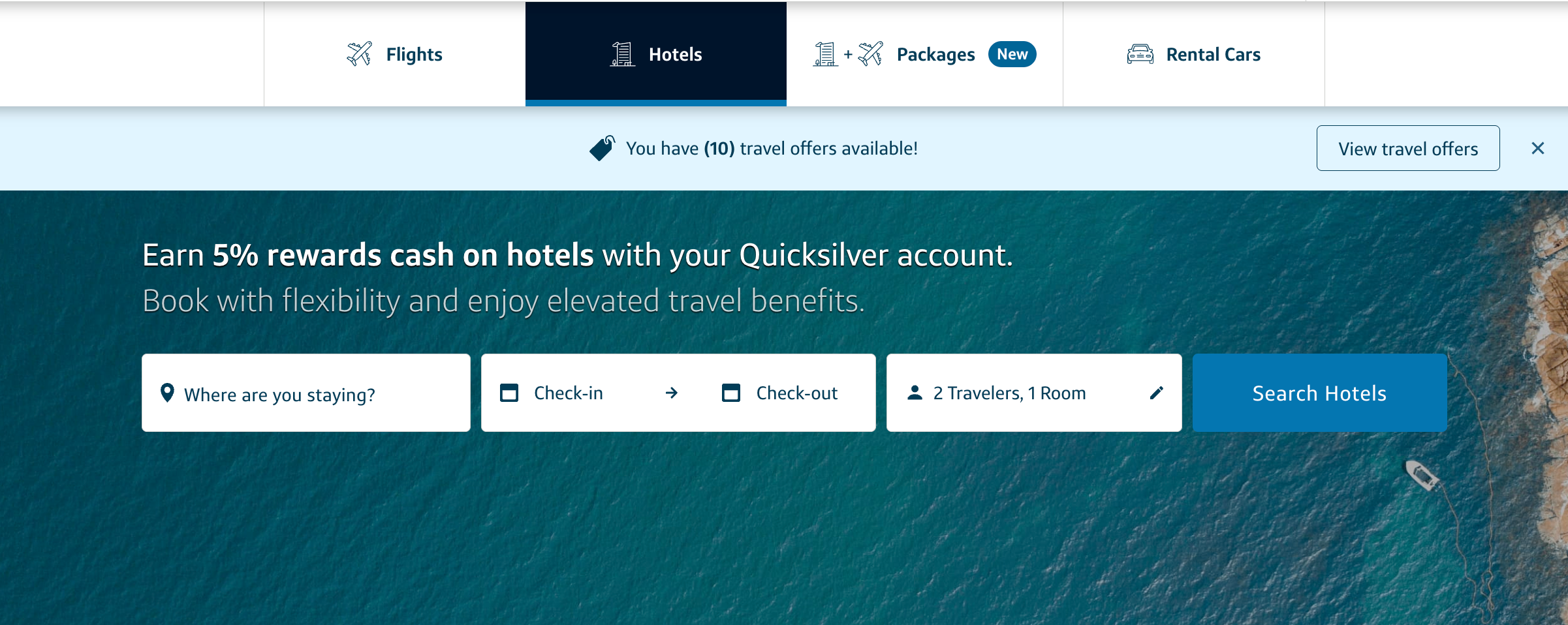 Capital One Travel flight landing page